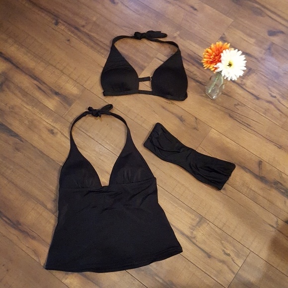 Victorias Secret Black Swim Tops Bundle Tankini 34C Bikini 36B Bandeau Small